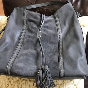 Moda Luxe grey leather suede hobo handbag